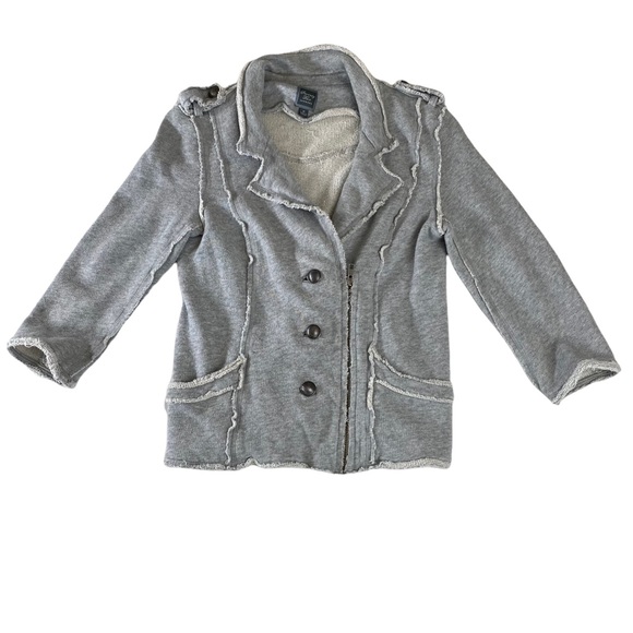 Seventy Two Changes Women’s Sz M Jersey Top Button Jacket Gray 3/4 Sleeve Biker - Picture 6 of 15
